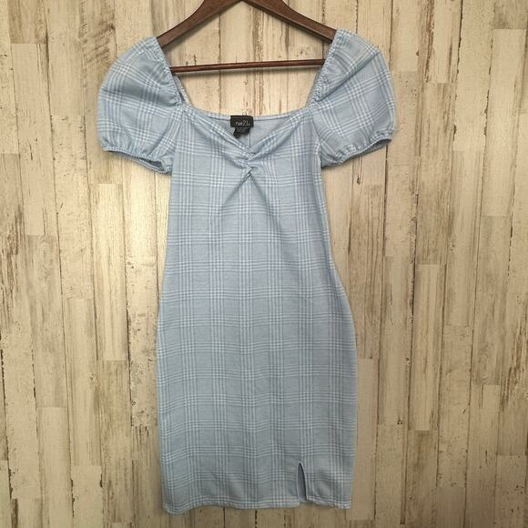 Rue21 Y2K Babydoll Dress XS Soft Girl Pastel Blue Plaid Coquette Sweetheart Neck - Picture 1 of 11